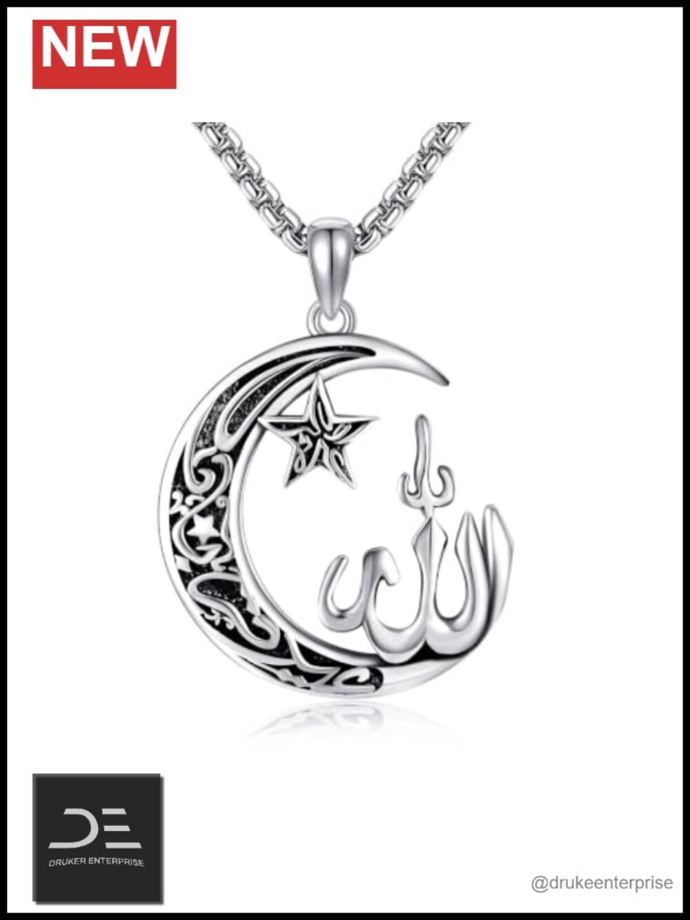Allah Pendant Necklace 18K White Gold Plating Islamic Jewelry